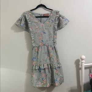 JessaKae Floral Ruffle Dress - Light Blue and Pink